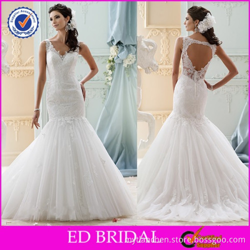 2015 Newest Straps Keyhole Back Lace Mermaid Turkish Wedding Dresses